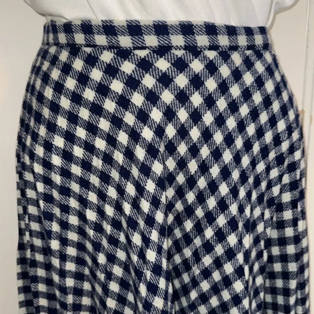 Vintage 60s/70s Kelita navy blue & white‎ checked winter maxi skirt